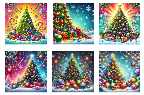 6 x 5 X 5 Christmas Tree Theme Toppers.