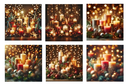 6 x 5 X 5 Christmas Candles Theme Toppers.