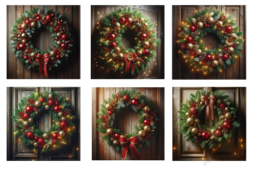 6 x 5 X 5 Christmas Wreath Theme Toppers.