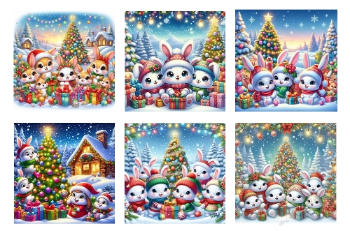 6 x 5 X  5 Cute Christmas Rabbits Toppers.