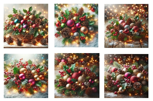 6 x 5 X 5 Baubles, Pinecones and Holly Toppers 
