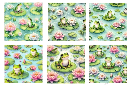 6 x 5 X 5 Cute  Frogs on Lilly Pads Background Toppers 