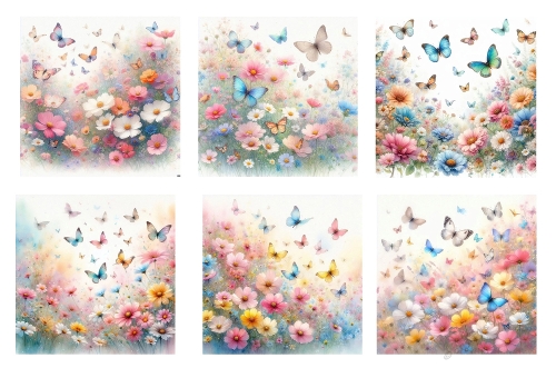 6 X 5 X 5 Beautiful Butterflies and Flowers Background Toppers.