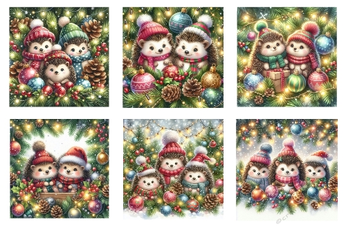 6 x 5 X 5 Christmas Hedgehogs Toppers.