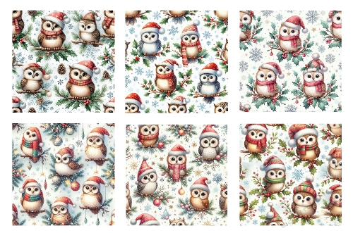 6 x 5 X 5 Christmas Owls Background Toppers.