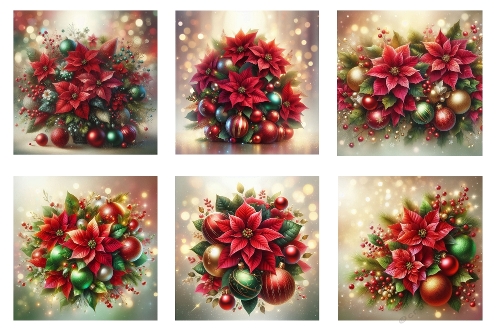 6 x 5 X 5 Beautiful Poinsettias and Baubles Toppers.