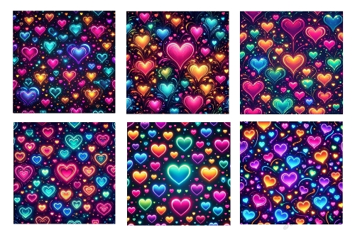 6 x 5 X 5 Neon Heart Background Toppers.