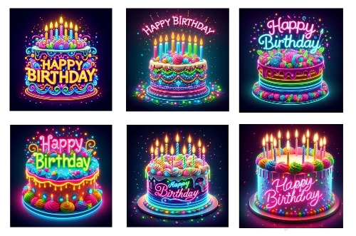 6 x 5 X 5 Neon Birthday Toppers.