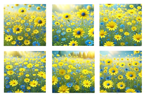 6 X 5 X 5 Blue and Yellow Flowers in the countryside