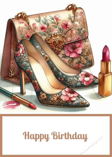5 x 7 Birthday Handbag and Shoes Card Front 