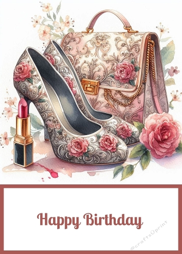 5 x 7 Birthday Handbag and Shoes Card Front 