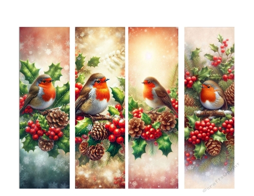 4. X 2 x 7 Christmas Robins Bookmarks.