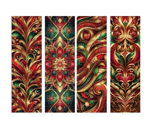 4. X 2 x 7 Red, Gold and Green Bookmarks.