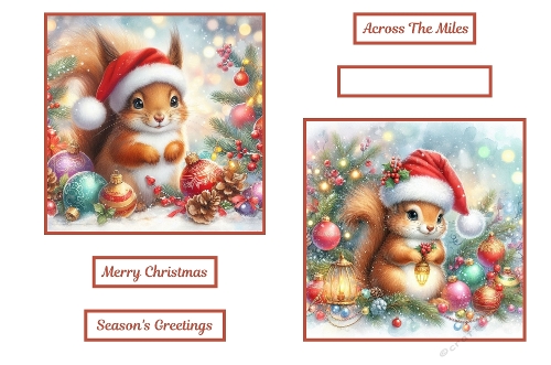 2 x 7 x 7 Cute Christmas Squirrel Toppers.