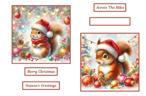 2 x 7 x 7 Cute Christmas Squirrel Toppers.