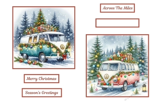 2 x 7 x 7 Christmas VW Camper Vans Toppers.