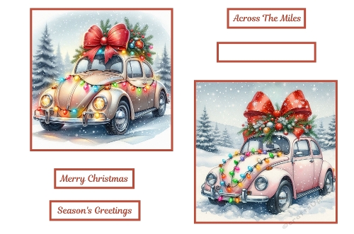 2 x 7 x 7 Christmas VW Beetle Toppers.