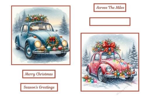 2 x 7 x 7 Christmas VW Beetle Toppers.