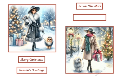2 x 7 x 7 Christmas Theme Woman With Dog Toppers.