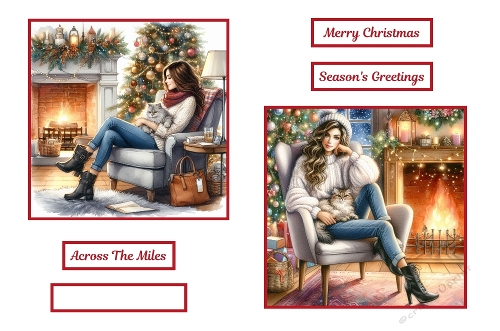 2 X 7 X 7 Lady With Cat Christmas Theme.