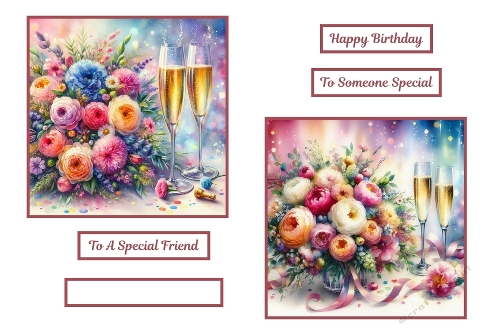 2 X 7 X 7 Flowers and Champagne Theme Toppers.