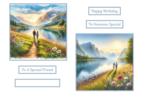 2 X 7 X 7 Couple Walking By A River Birthday Theme Toppers.