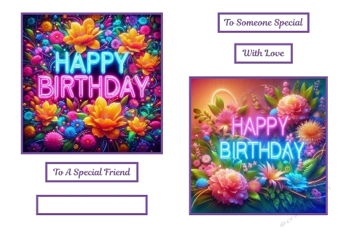 2 X 7 X 7 Neon Happy Birthday Flowers Theme Toppers.