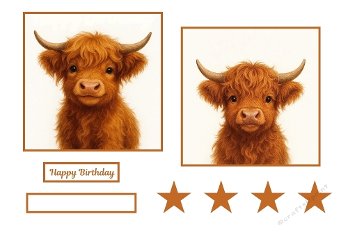 2 X 7 X 7 Highland cow Birthday Toppers.