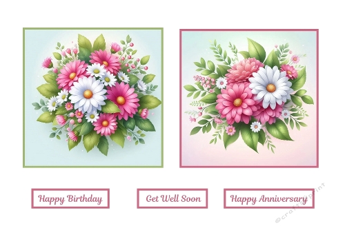 2 X 7 X 7 Pink and White Daisy Theme Toppers.