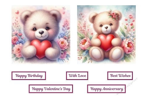 2 X 7 X 7 Love Heart Bears Toppers.