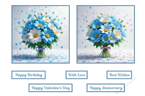 2 X 7 X 7 Blue and White Flower Bouquet Toppers.