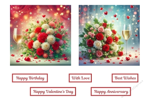 2 X 7 X 7 Roses and Wine Theme Toppers.