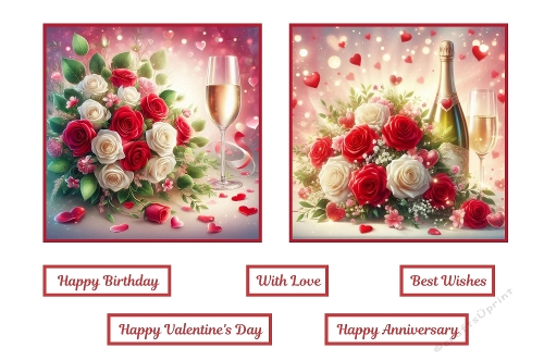 2 X 7 X 7 Roses and Wine Theme Toppers.