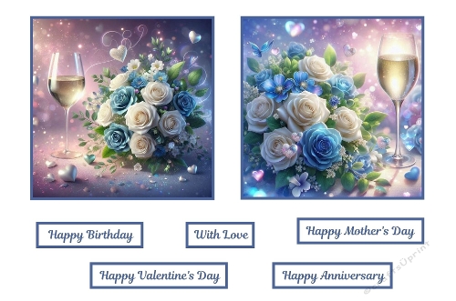 2 X 7 X 7 Flowers and Wine Theme Toppers.