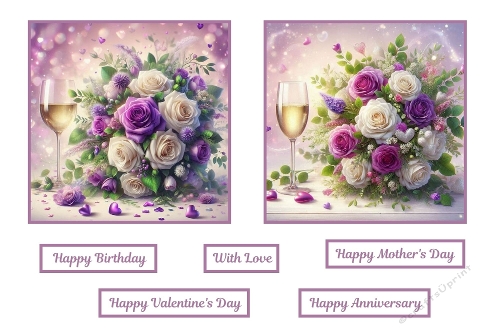 2 X 7 X 7 Purple and White Flowers Theme Toppers.