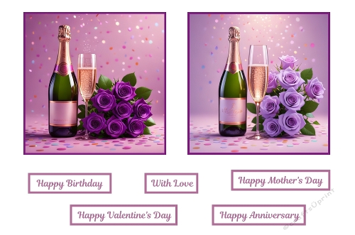 2 X 7 X 7 Purple Roses Theme Toppers.