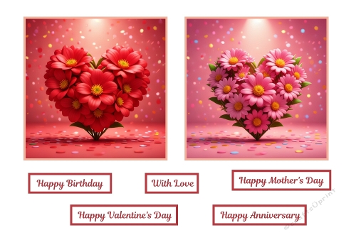 2 X 7 X 7 Floral Love Heart Theme.