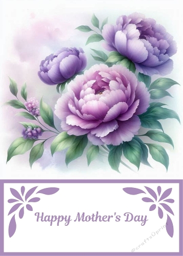 5 x 7 Purple Peonies Mothers Day Card Front.
