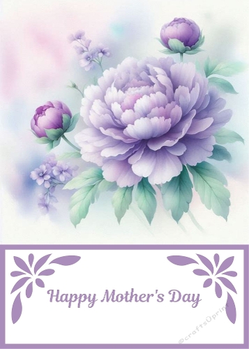 5 x 7 Purple Peonies Mothers Day Card Front.