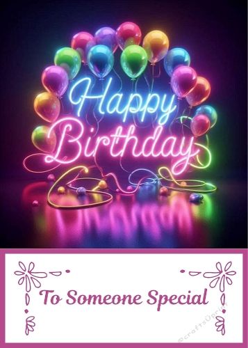 5 X 7 Birthday Theme in Neon Card Front.