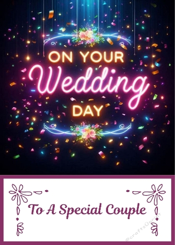 5 X 7 Wedding Theme in Neon Card Front.