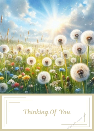 5 X 7 Dandelion Clocks Thinking Of You Card Front.