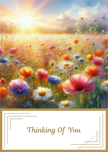 5 X 7 Dandelion Clocks Thinking Of You Card Front.