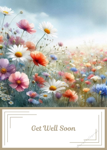 5 X 7 Flowers Get Well Soon Card Front.