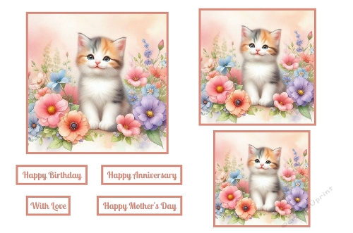 Kitten And Flowers Toppers.