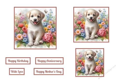 Puppy And Flowers Toppers.