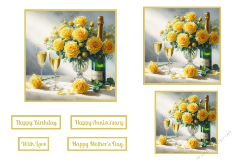 Yellow Roses And Champagne Toppers.