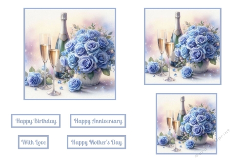 Blue Roses And Champagne Toppers.