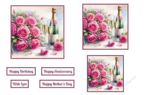 Deep Pink Roses And Champagne Toppers 