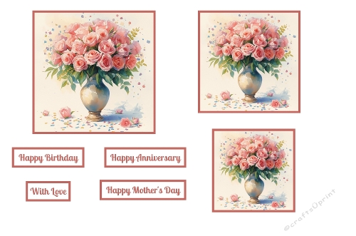 Pink Roses In A Vase Toppers.